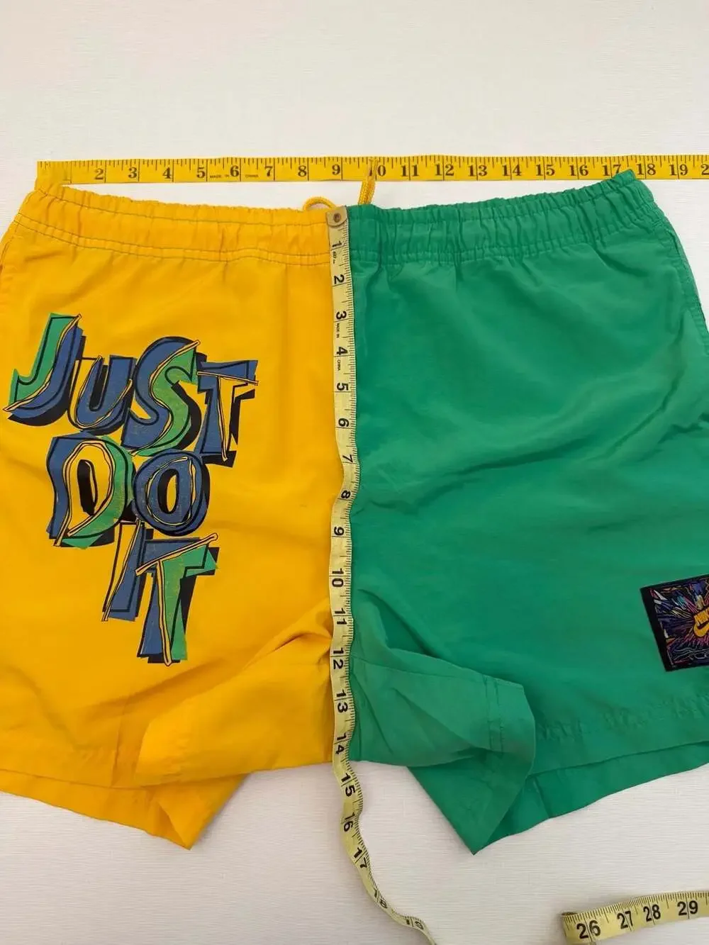 Vintage 90s Nike Just Do It Colorblock Rare Nylon Shorts Green Yellow